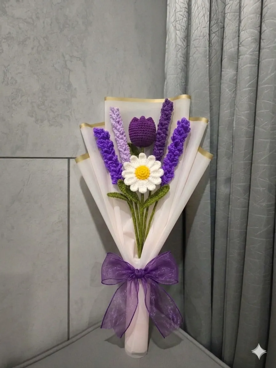 Lavender Wishes – Handmade Crochet Flower Bouquet