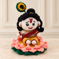 Handmade Crochet Laddu Gopal Ji Idol with Decorative Beads and Lotus Base