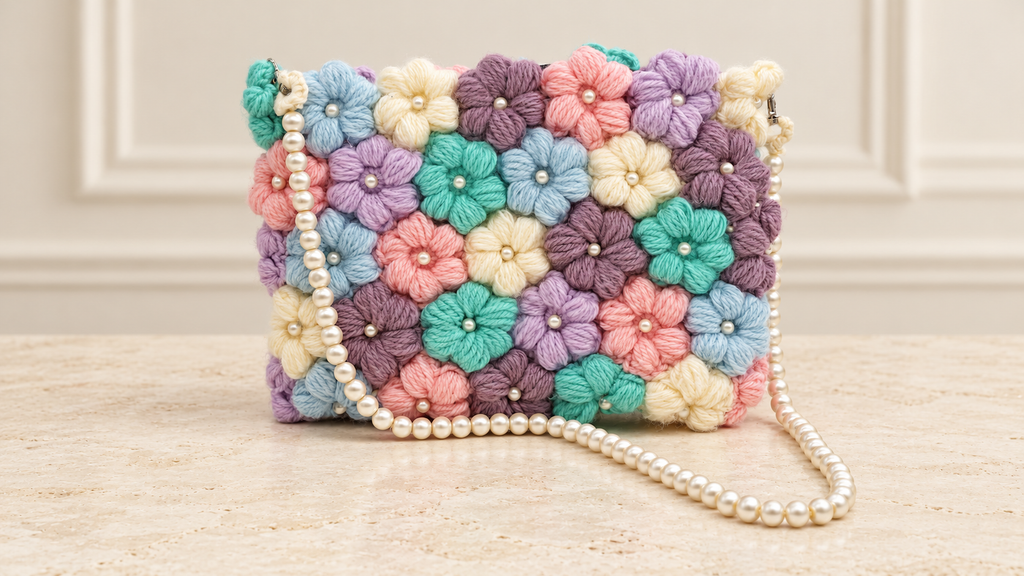 Handmade Crochet Flower Handbag – Floral Embroidered Tote Bag