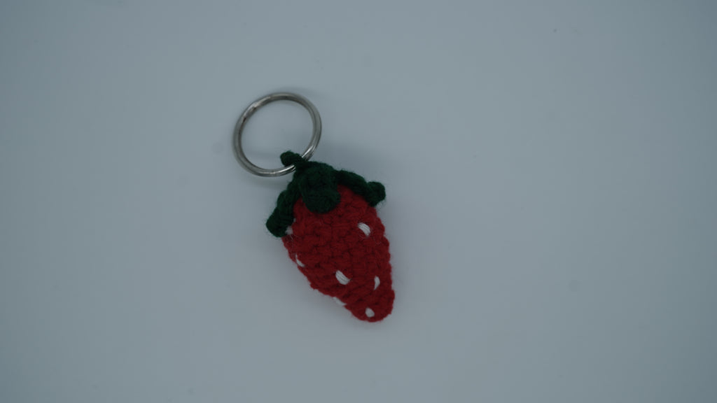 Strawberry Fields Yarn Keychain