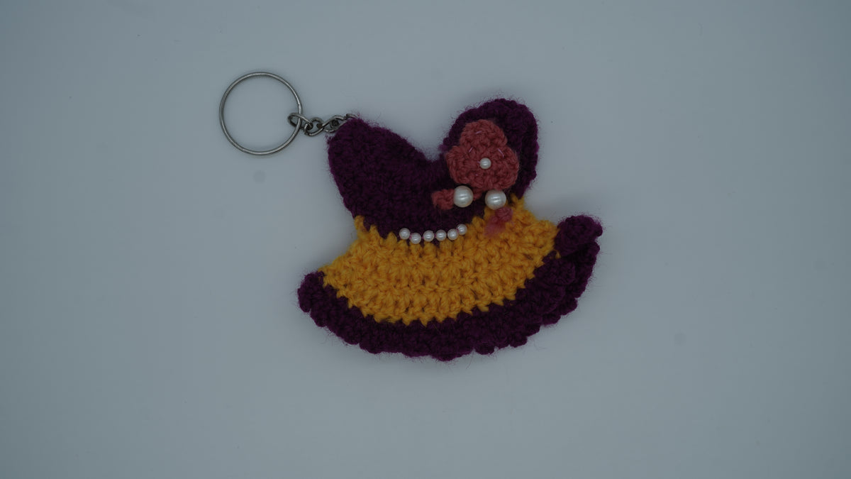 Handmade Crochet Princess Dress Keychain with Pearl Embellishments