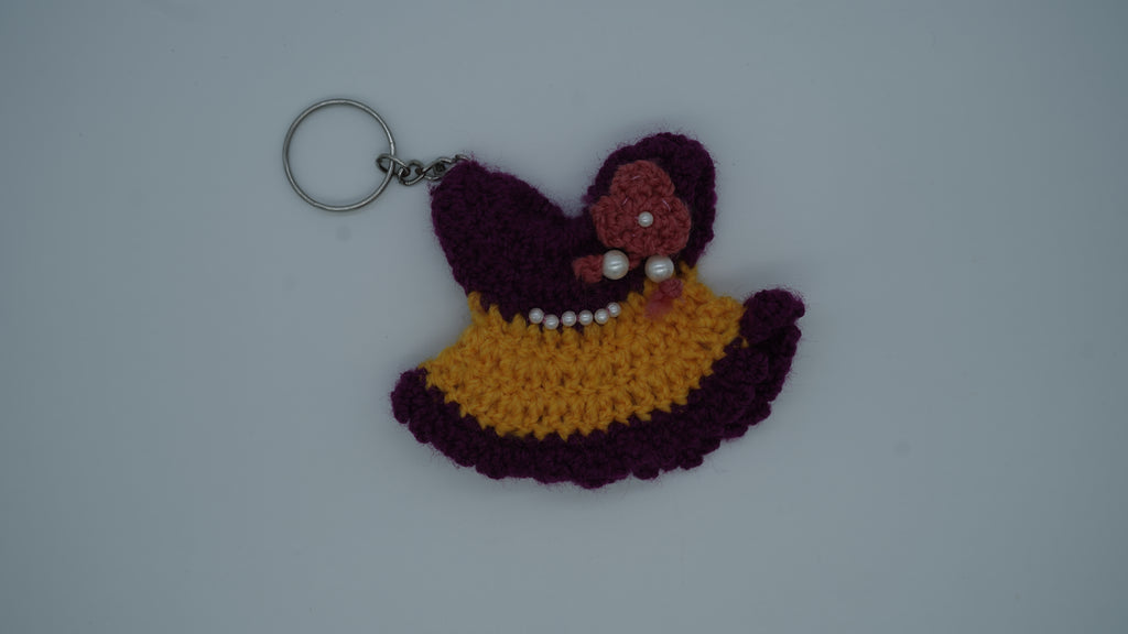 Handmade Crochet Princess Dress Keychain with Pearl Embellishments
