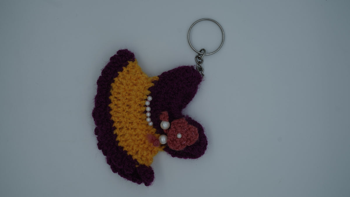 Handmade Crochet Princess Dress Keychain with Pearl Embellishments