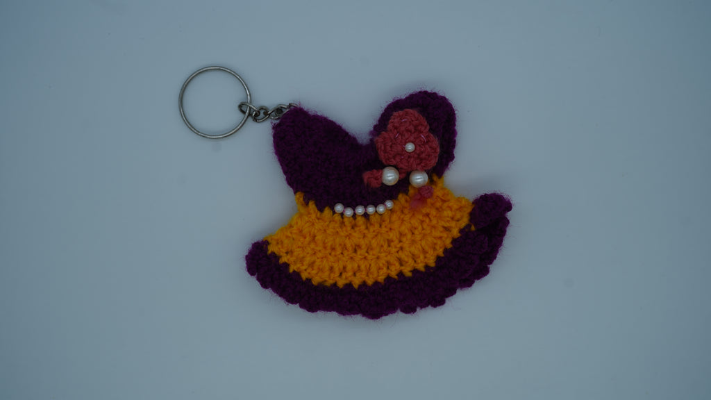 Handmade Crochet Princess Dress Keychain with Pearl Embellishments