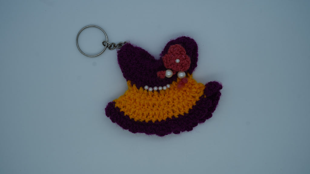 Handmade Crochet Princess Dress Keychain with Pearl Embellishments