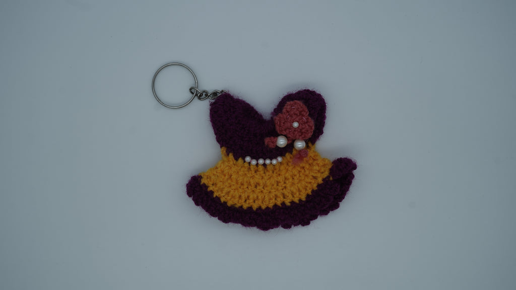 Handmade Crochet Princess Dress Keychain with Pearl Embellishments