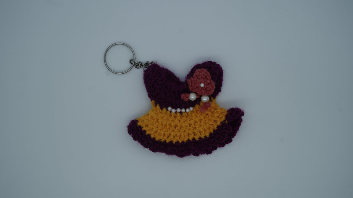 Handmade Crochet Princess Dress Keychain with Pearl Embellishments