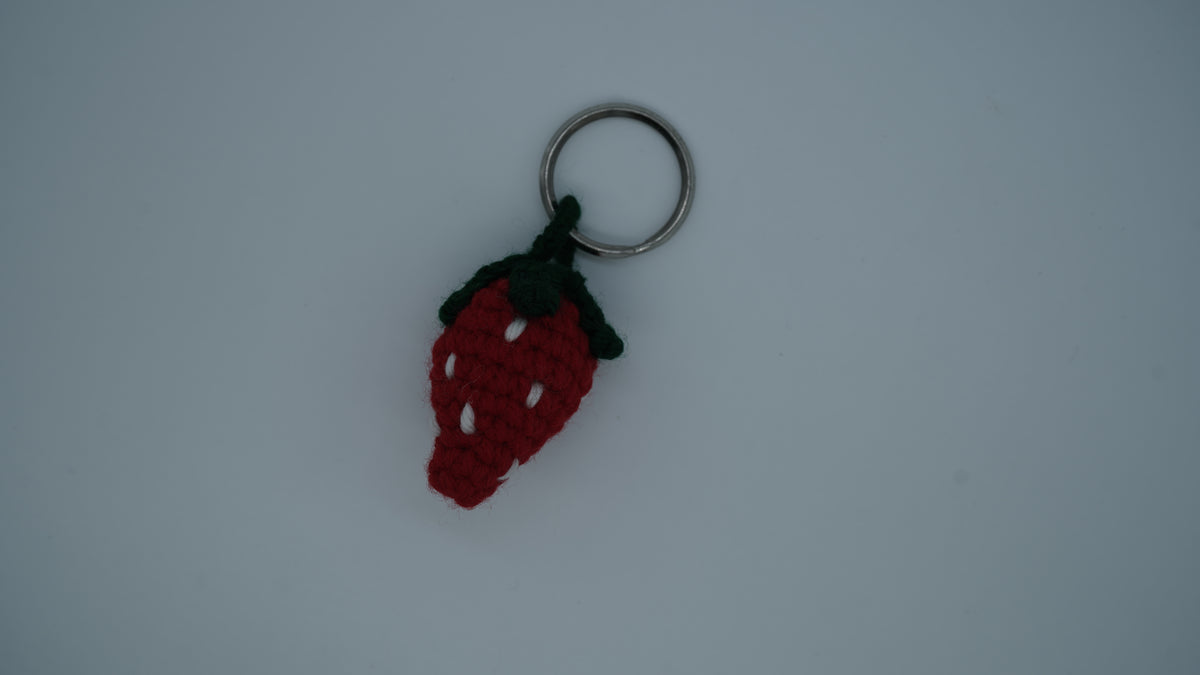 Strawberry Fields Yarn Keychain