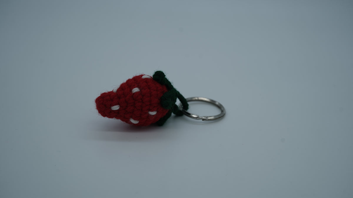 Strawberry Fields Yarn Keychain