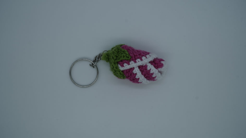 Handmade Crochet Pink Tulip Keychain