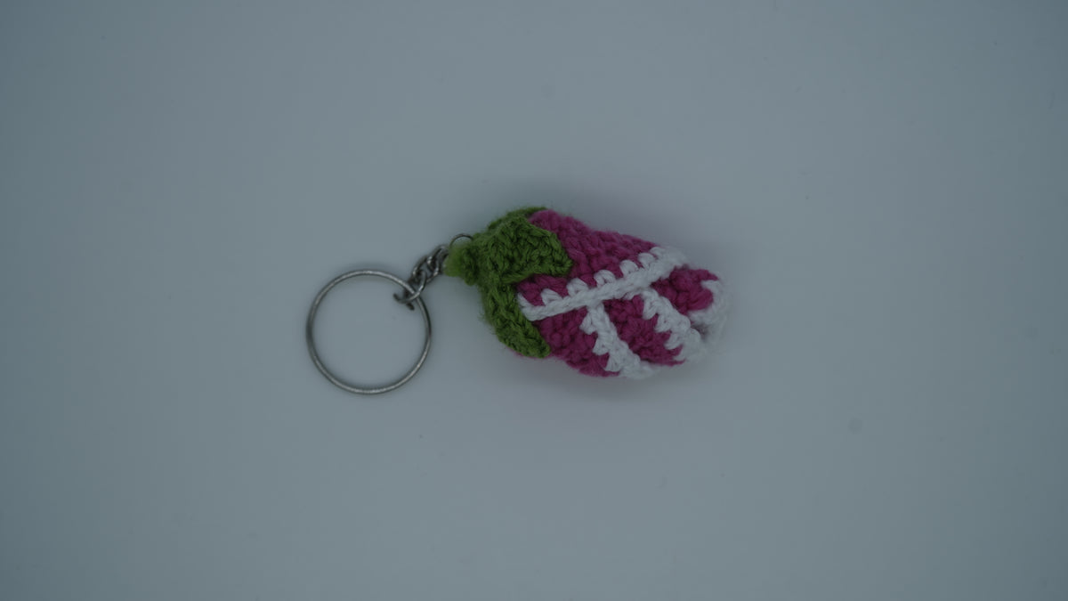 Handmade Crochet Pink Tulip Keychain