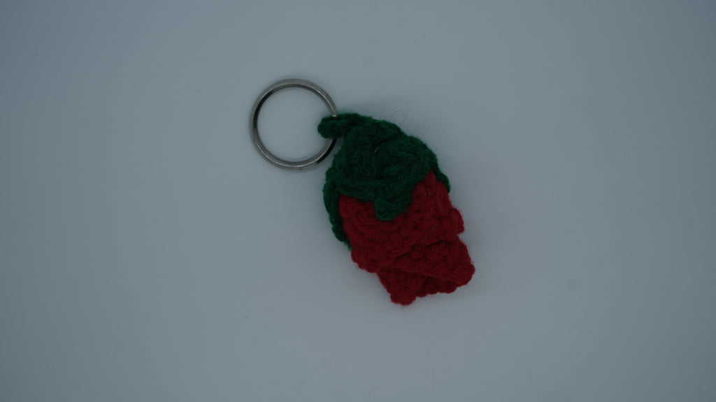 Handmade Crochet Red Rosebud Keychain