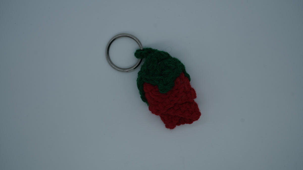 Handmade Crochet Red Rosebud Keychain