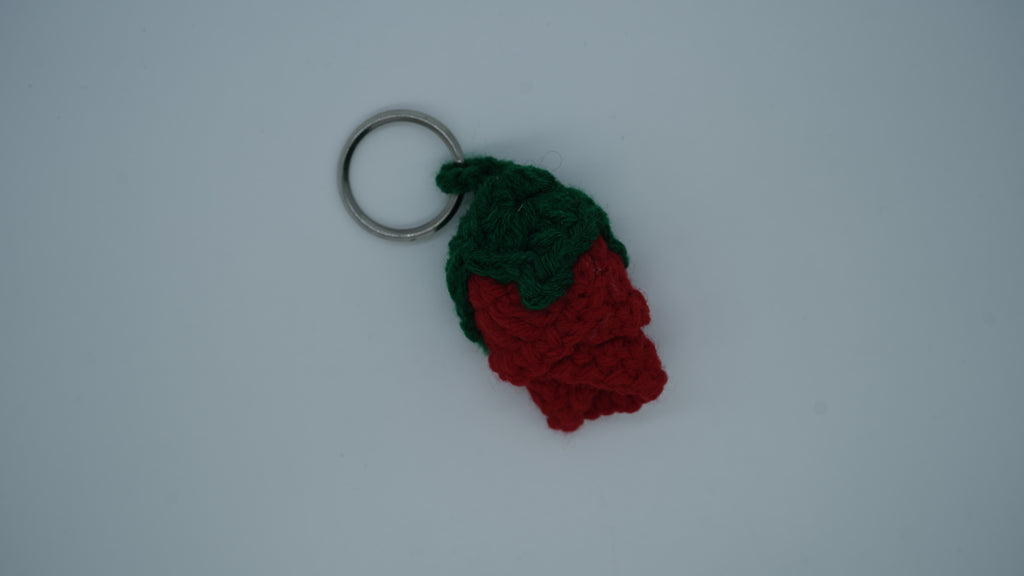 Handmade Crochet Red Rosebud Keychain