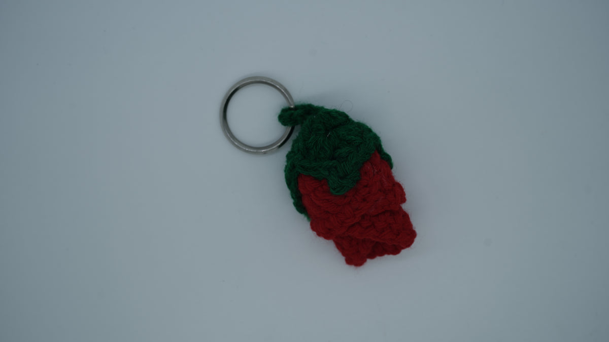 Handmade Crochet Red Rosebud Keychain