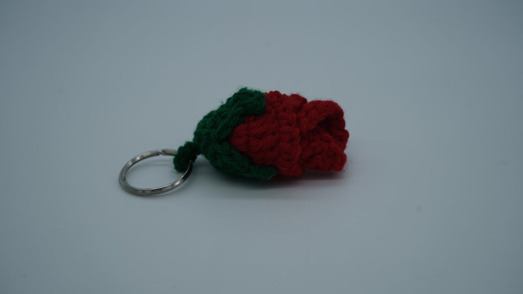 Handmade Crochet Red Rosebud Keychain