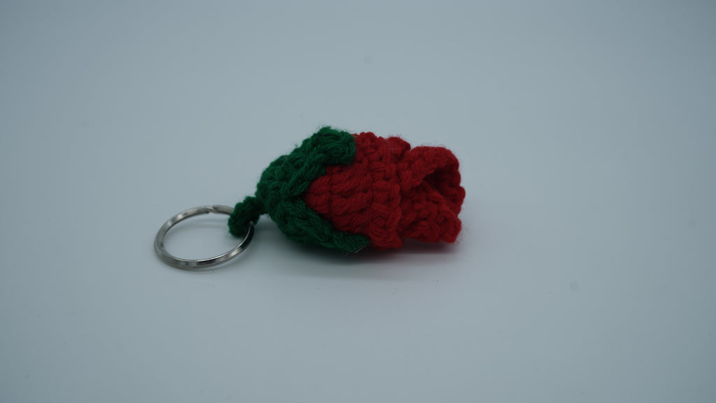 Handmade Crochet Red Rosebud Keychain