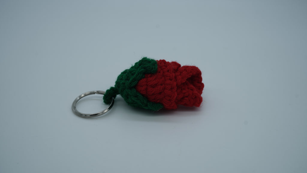 Handmade Crochet Red Rosebud Keychain