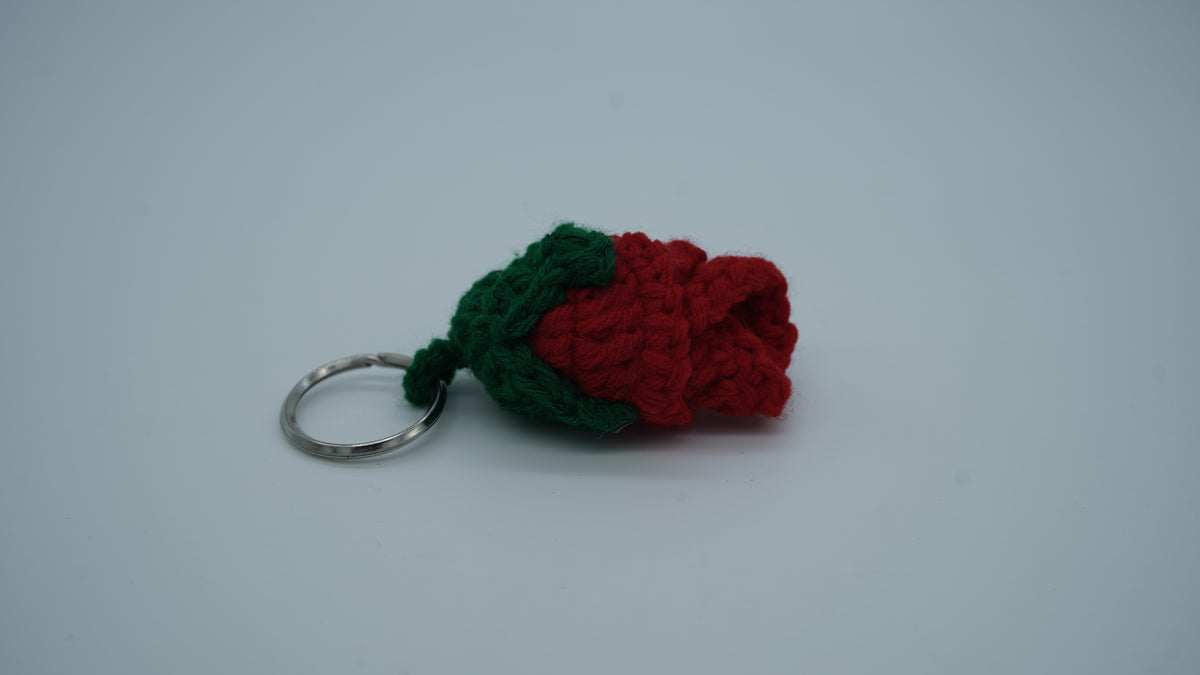 Handmade Crochet Red Rosebud Keychain