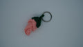 Handmade Crochet Pink Rose Keychain with Green Leaves