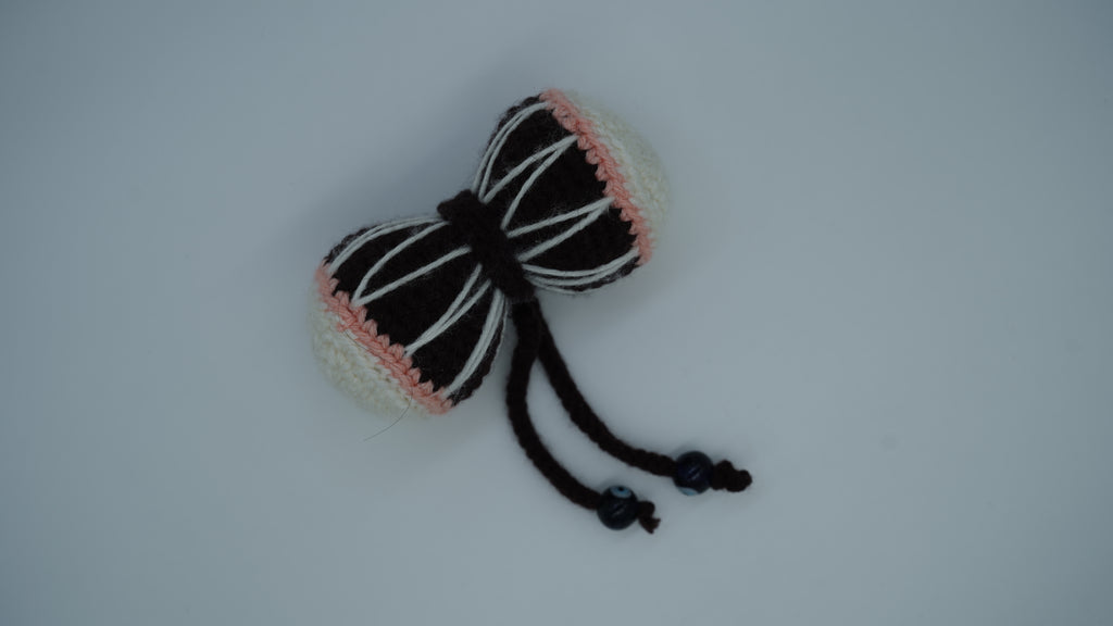 Handmade Crochet Damru Keychain with Decorative Beads