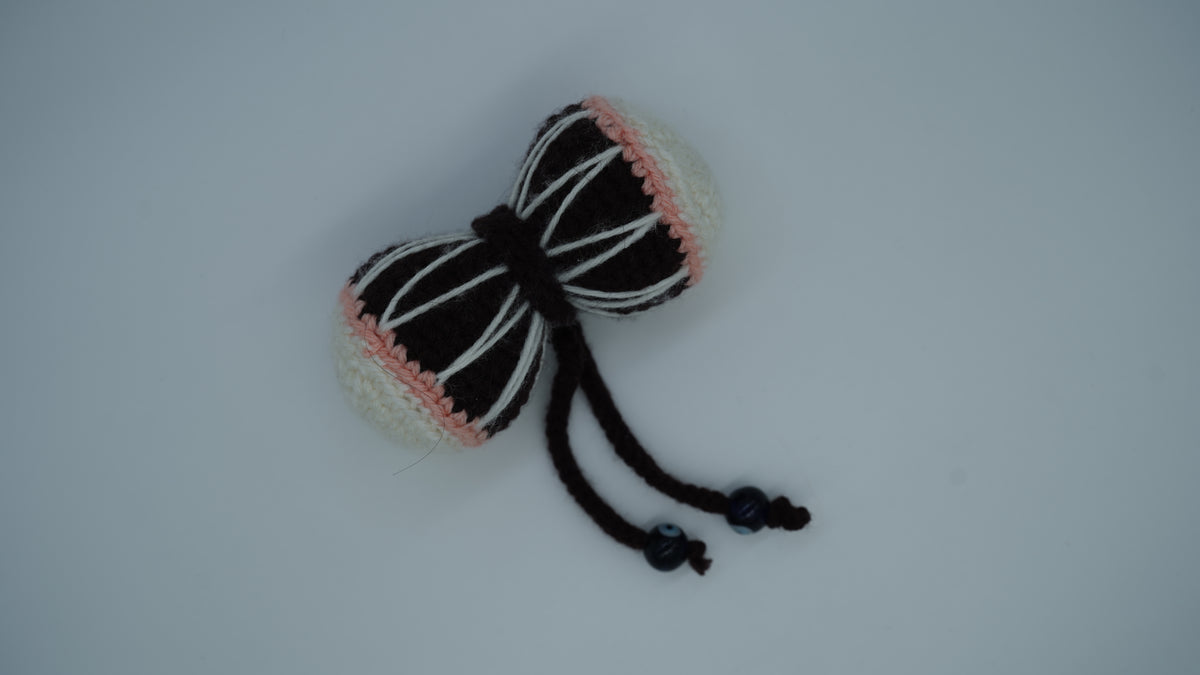 Handmade Crochet Damru Keychain with Decorative Beads