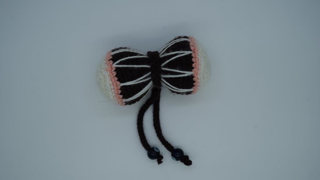 Handmade Crochet Damru Keychain with Decorative Beads