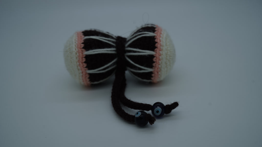 Handmade Crochet Damru Keychain with Decorative Beads
