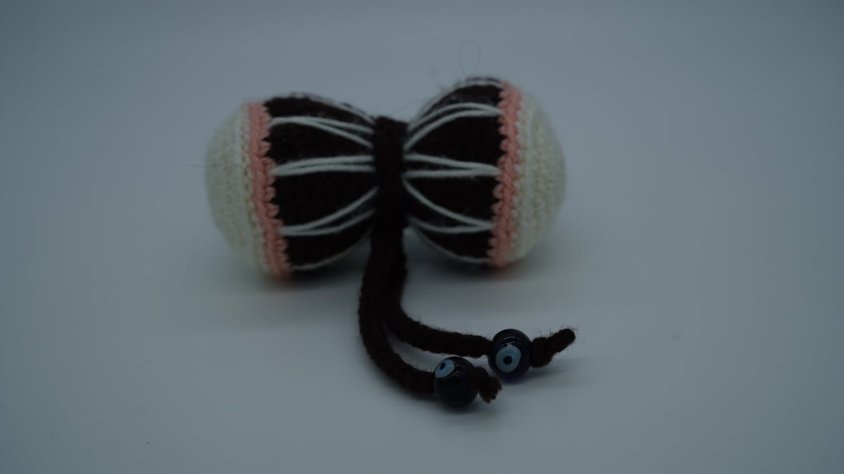 Handmade Crochet Damru Keychain with Decorative Beads