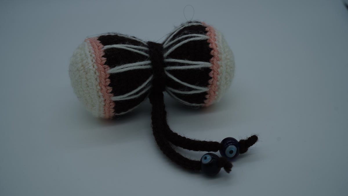 Handmade Crochet Damru Keychain with Decorative Beads