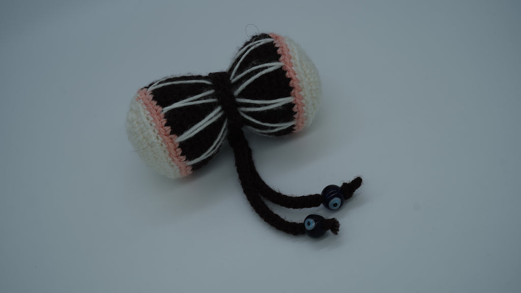 Handmade Crochet Damru Keychain with Decorative Beads