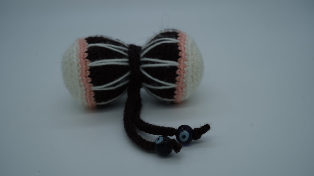 Handmade Crochet Damru Keychain with Decorative Beads