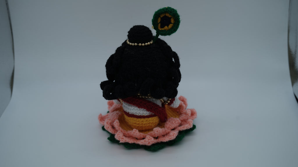 Handmade Crochet Laddu Gopal Ji Idol with Decorative Beads and Lotus Base