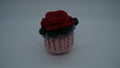 Handmade Crochet Red Rose Flower Pot with Green Leaves