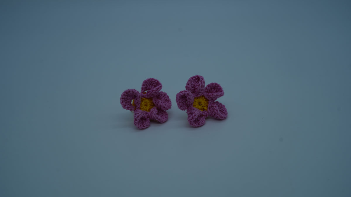 Handmade Pink & Yellow Crochet Flower Stud Earrings