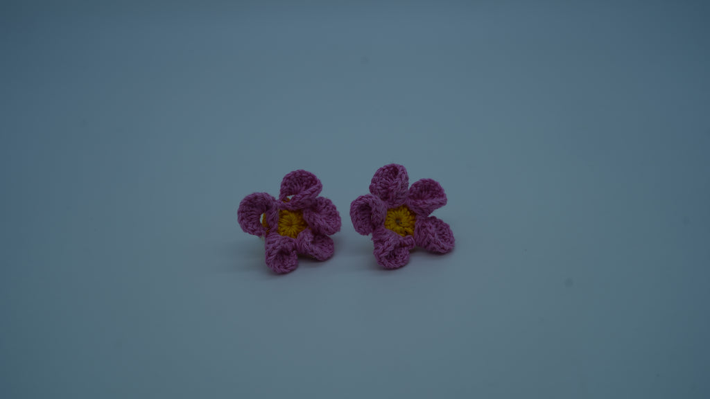 Handmade Pink & Yellow Crochet Flower Stud Earrings