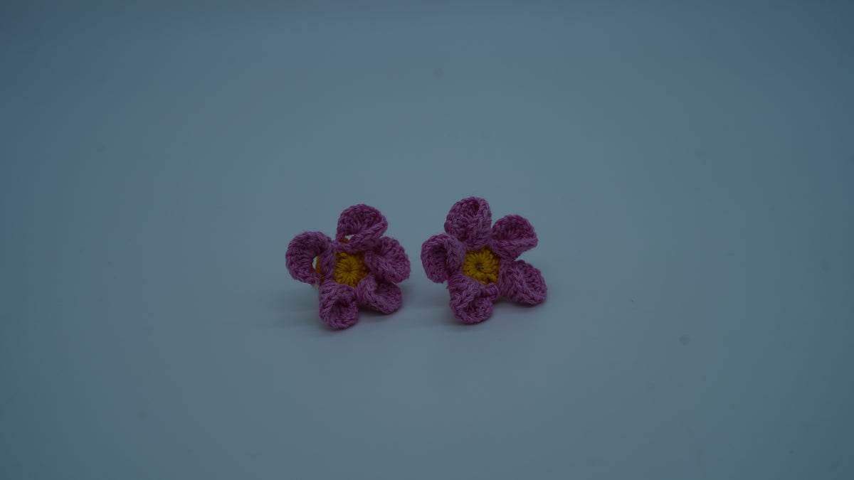 Handmade Pink & Yellow Crochet Flower Stud Earrings