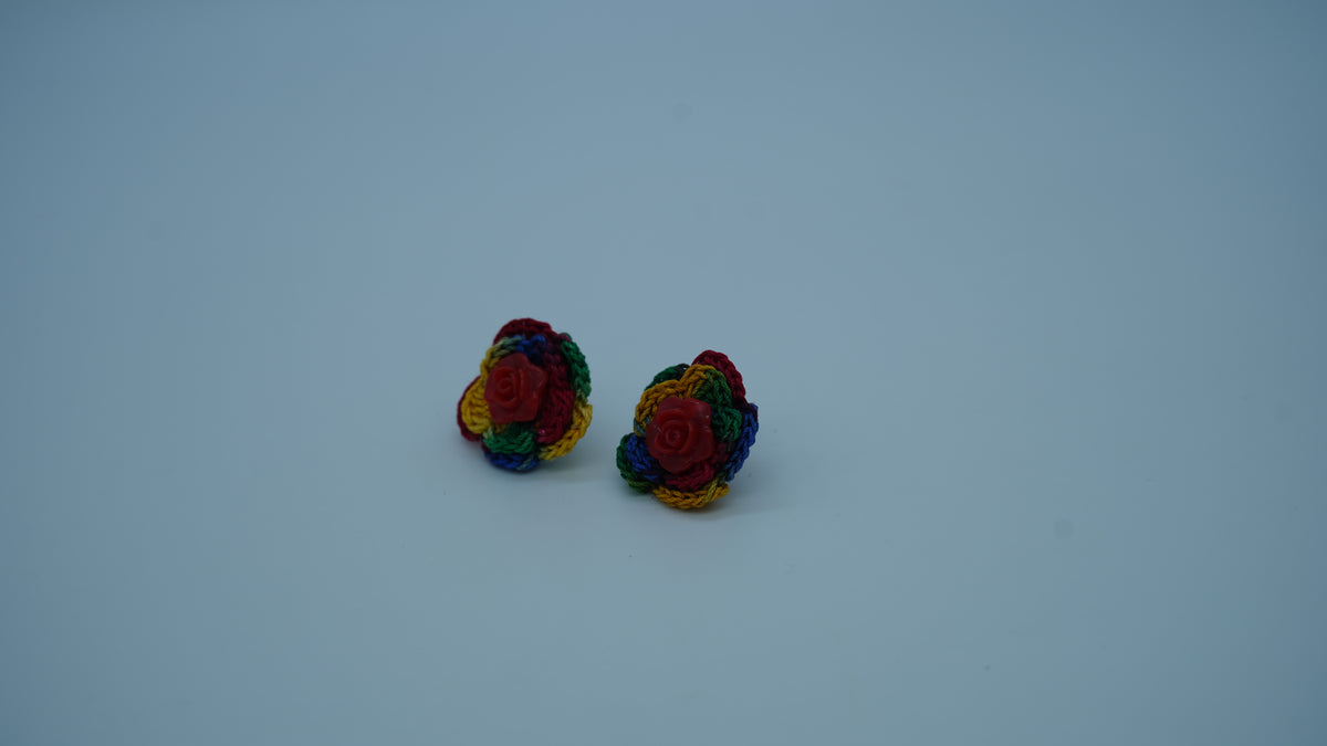 Multicolor Crochet Rose Stud Earrings