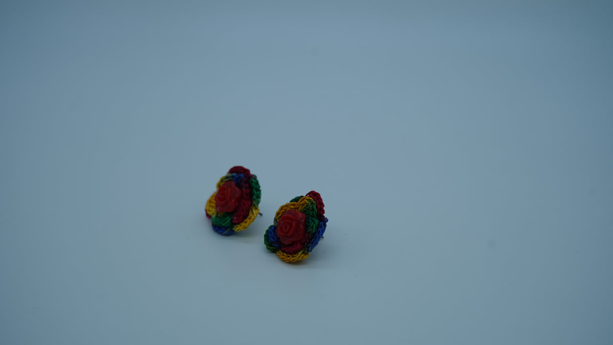 Multicolor Crochet Rose Stud Earrings