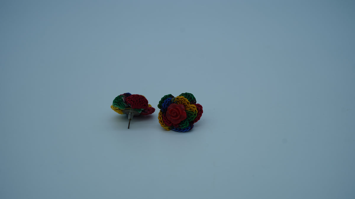 Multicolor Crochet Rose Stud Earrings