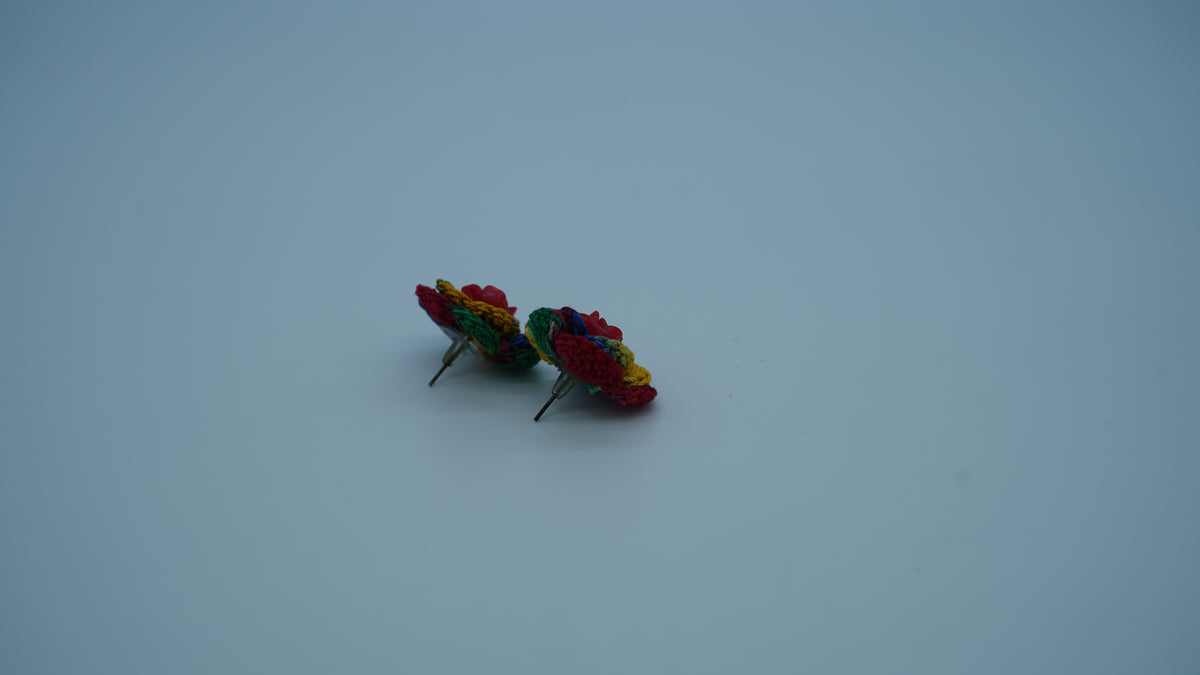 Multicolor Crochet Rose Stud Earrings