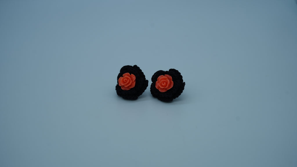 Black Yarn Floral Stud Earrings