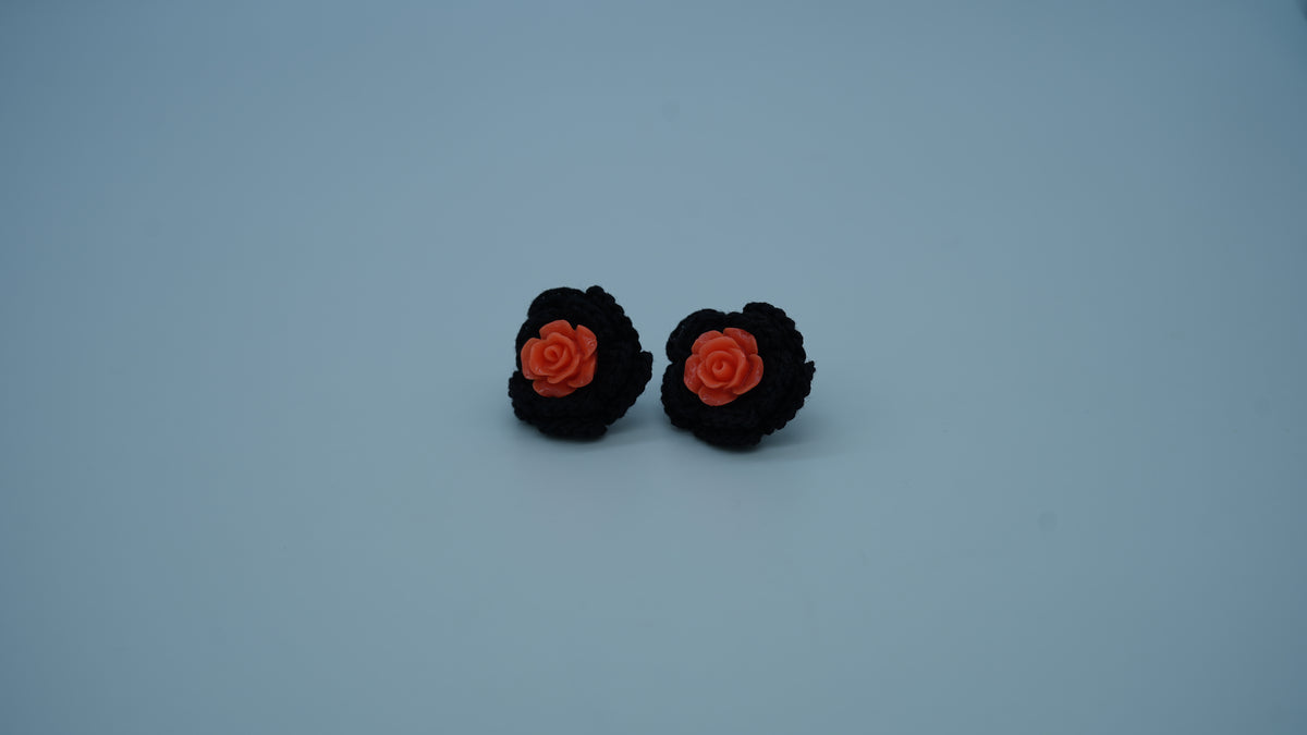 Black Yarn Floral Stud Earrings