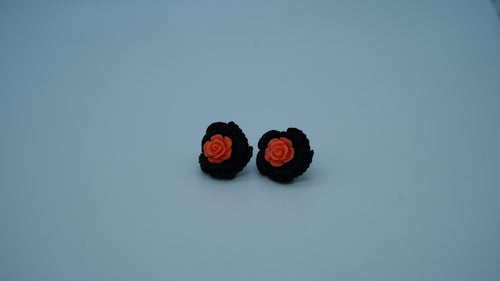 Black Yarn Floral Stud Earrings
