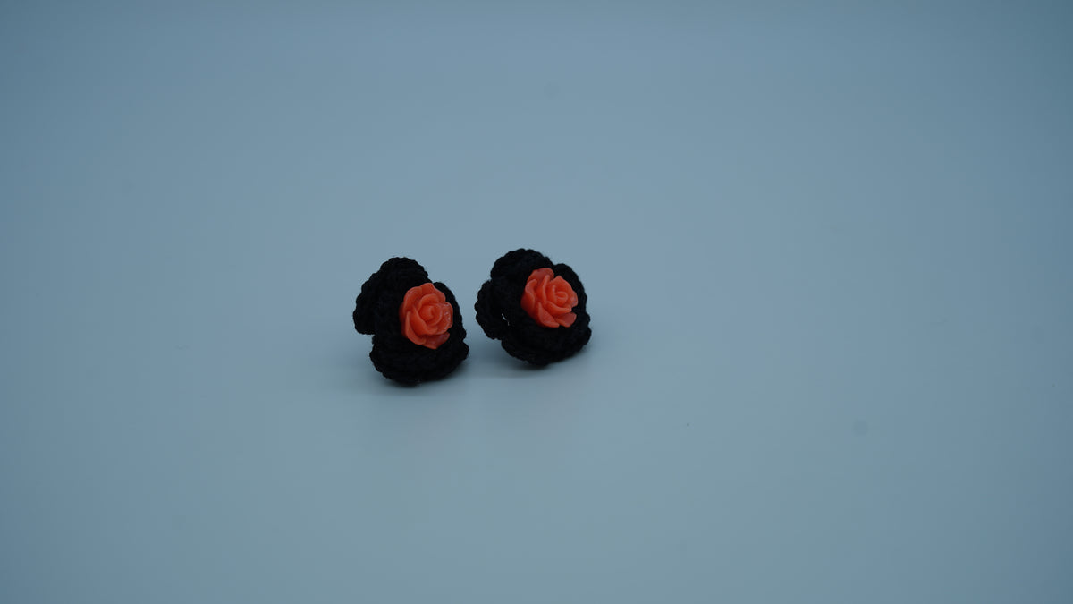 Black Yarn Floral Stud Earrings