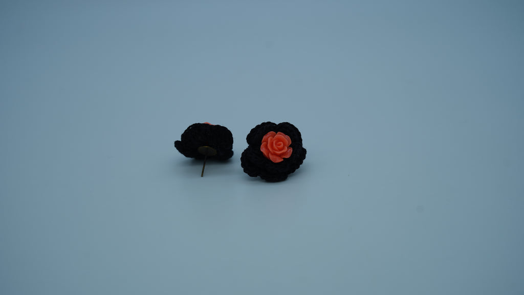 Black Yarn Floral Stud Earrings