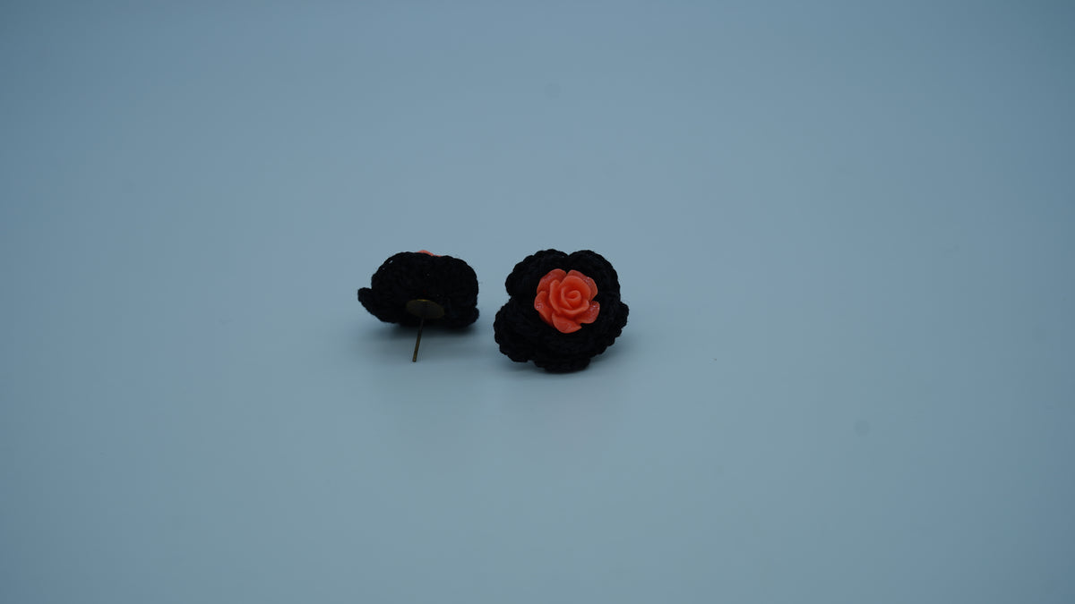 Black Yarn Floral Stud Earrings