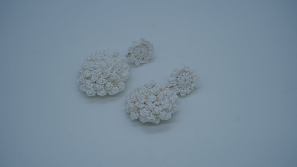 White Textured Crochet Dangle Earrings
