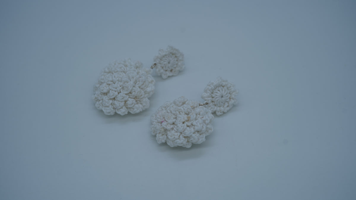 White Textured Crochet Dangle Earrings