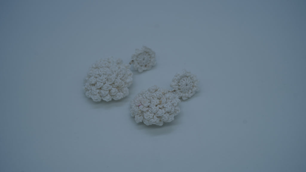 White Textured Crochet Dangle Earrings